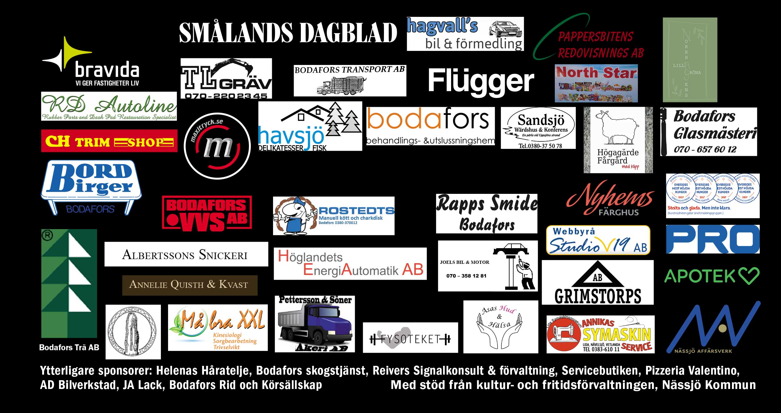 Logotyper till sponsorerna till Bodaforsdagen 2021